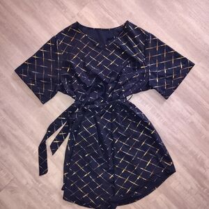 Navy Dress with Gold Grid Pattern